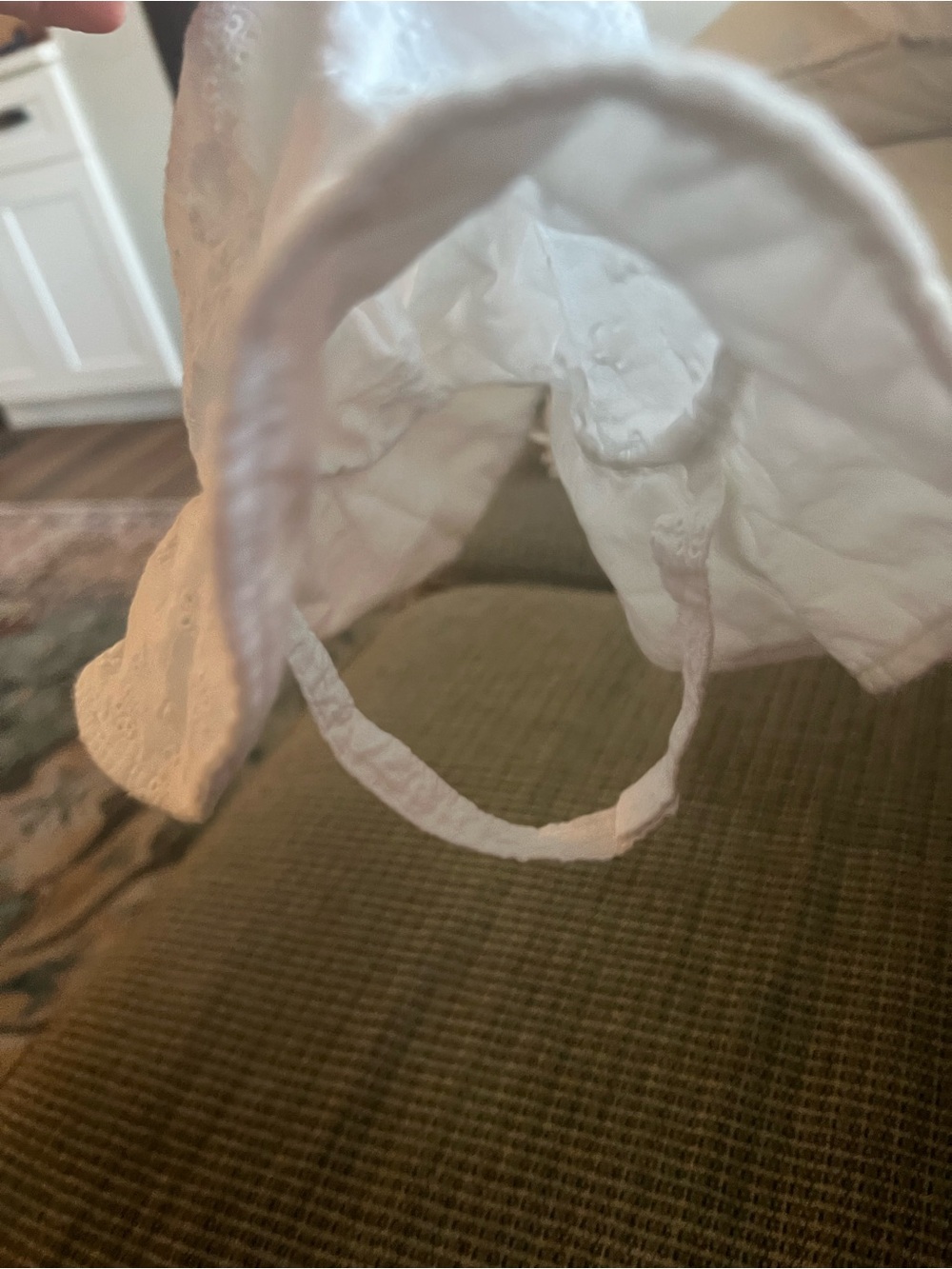 Source Unknown White Eyelet Baby Bonnet with Chin Tie